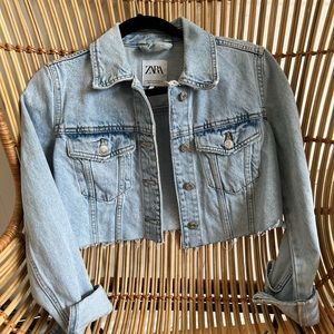 Zara cropped raw hem denim jacket